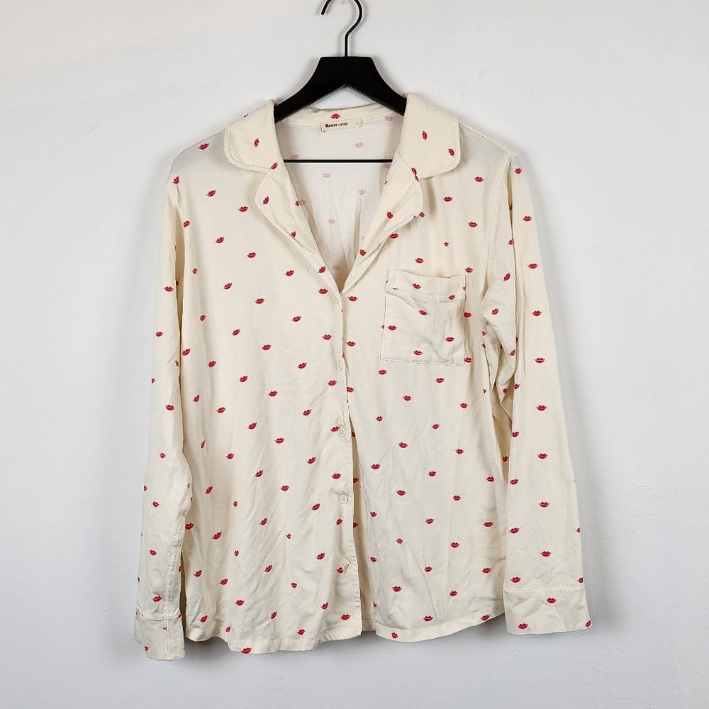 Marine Layer Classic PJ Set Antique White Kiss Print Cotton Modal Soft Sz Large